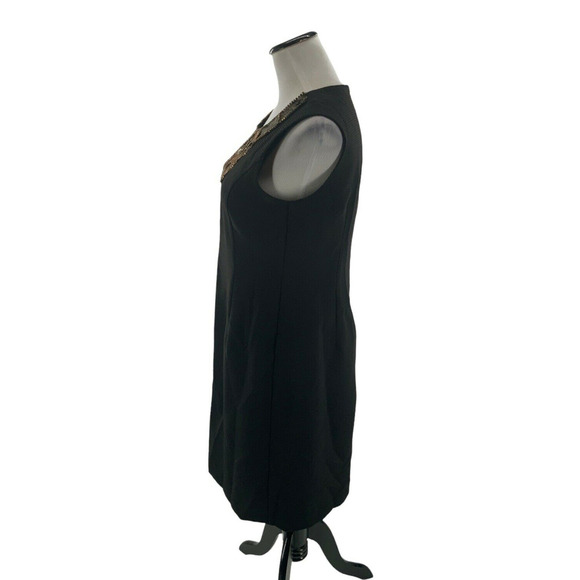 Ellen Tracy Dress Womens 8 Shift Black Sleeveless Back Zip Embellished Neckline - Picture 2 of 8